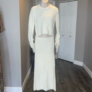 Zara Ecru Faux Fur Midi Skirt and Top Set